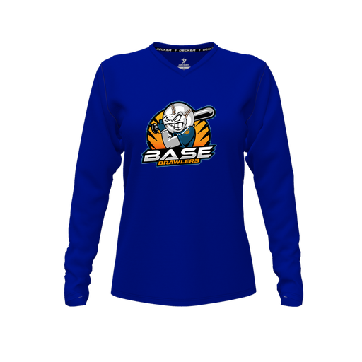 [CUS-DFW-TEES-PER-VNK-LSL-RYL-FYXS-LOGO1] Decker Performance T-Shirt (Female Youth XS, Royal, V Neck, Logo 1, Long Sleeve)