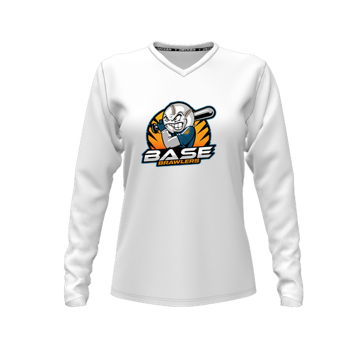 [CUS-DFW-TEES-CMF-VNK-LSL-WHT-FYXS-LOGO1] Decker Comfort T-Shirt (Female Youth XS, White, V Neck, Logo 1, Long Sleeve)