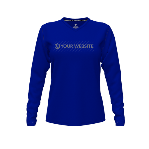 [CUS-DFW-TEES-CMF-VNK-LSL-RYL-FYXS-LOGO2] Decker Comfort T-Shirt (Female Youth XS, Royal, V Neck, Logo 2, Long Sleeve)