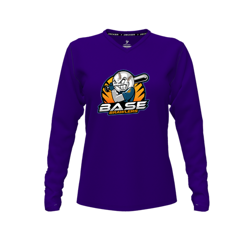 [CUS-DFW-TEES-CMF-VNK-LSL-PUR-FYXS-LOGO1] Decker Comfort T-Shirt (Female Youth XS, Purple, V Neck, Logo 1, Long Sleeve)