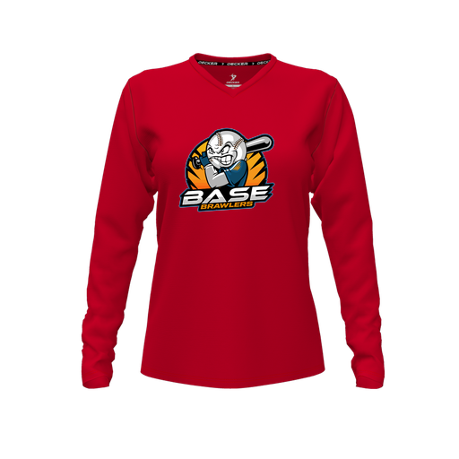 [CUS-DFW-TEES-PER-VNK-LSL-RED-FYXS-LOGO1] Decker Performance T-Shirt (Female Youth XS, Red, V Neck, Logo 1, Long Sleeve)
